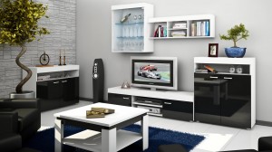 Мебель для гостиной комнаты в черно-белых цветах